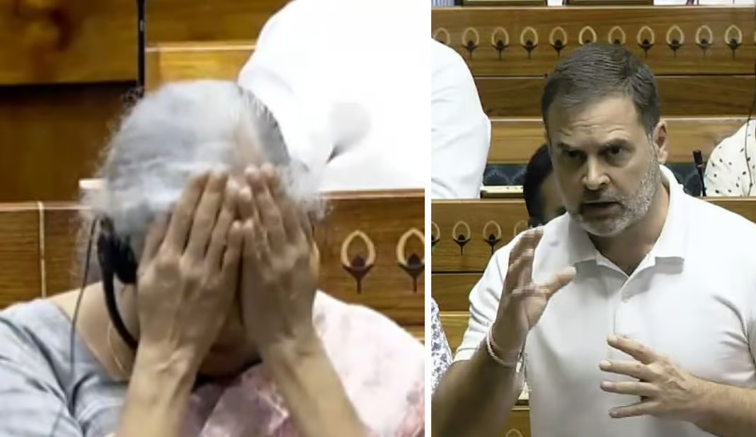 Finance Minister Nirmala Sitharaman Does A Facepalm As Rahul Gandhi Slams Budget 2024 Using 'Halwa Ceremony' Photo In Parliament