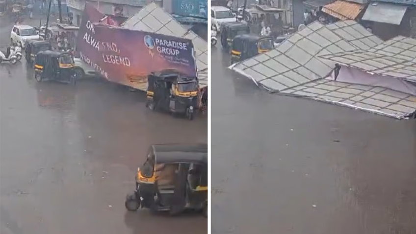 Massive Wooden Hoarding Collapses At Sahajanand Chowk In Kalyan; Several Vehicles Damaged, None Injured