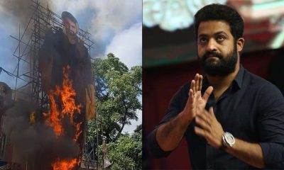 Jr NTR's Cut-Out Set On Fire By Unruly Fans Outside Hyderabad Theatre During Devara Screening