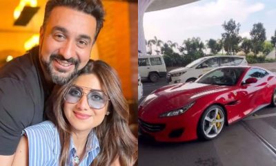 Shilpa Shetty Arrives In Rs 4.03 Crore New Red Ferrari Portofino At Mumbai Airport With Raj Kundra